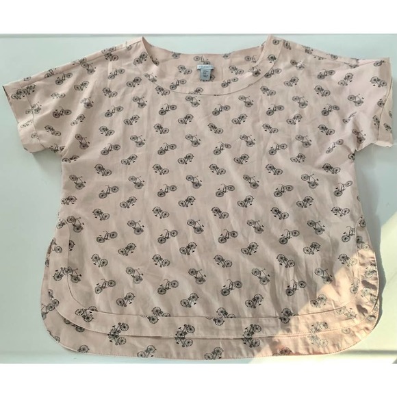 Paraphrase top size medium bicycle print short sleeve pale pink - Picture 3 of 9